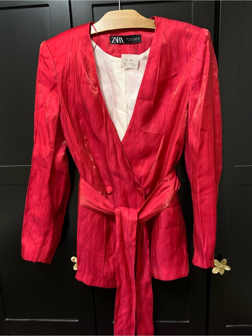 ZARA Hot Pink Satin Tie-Belt Blazer Jacket